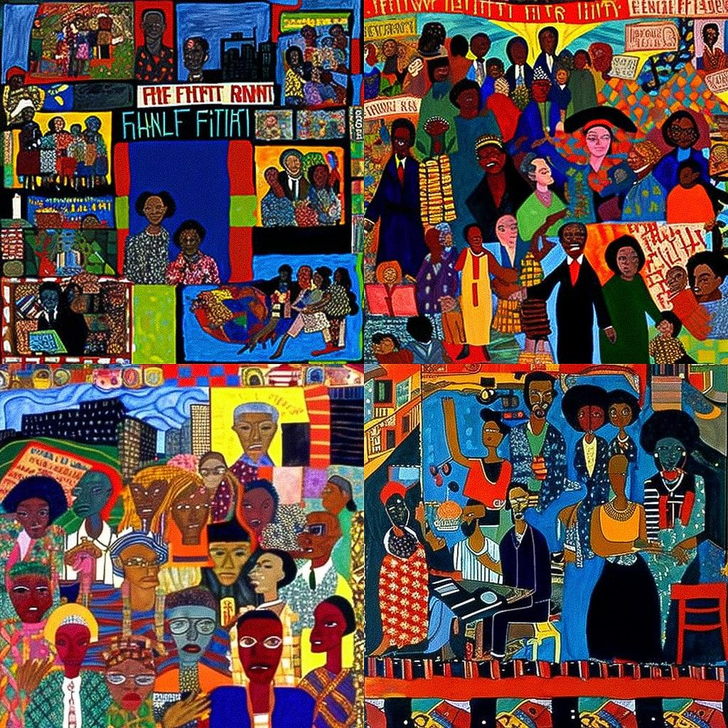 Faith Ringgold style, Midjourney V4, render 1 of 4