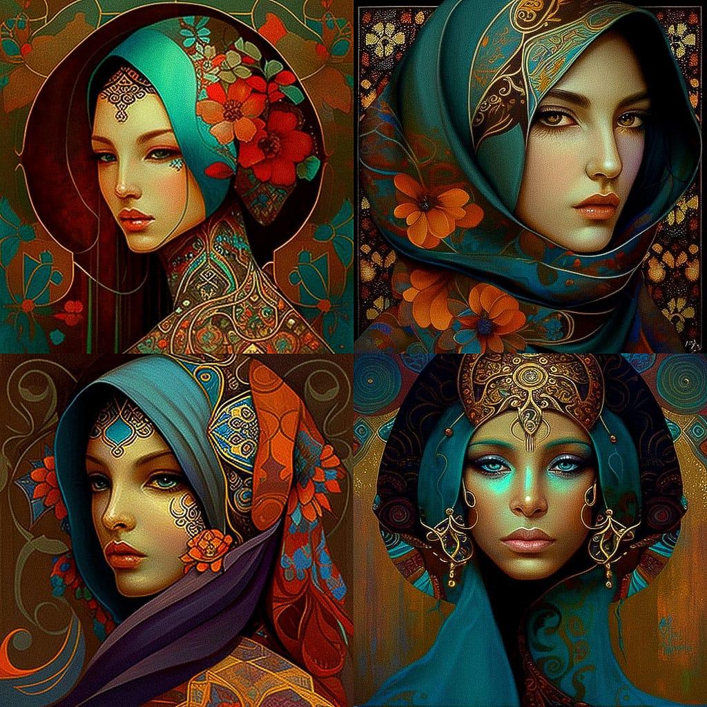Faiza Maghni style, Midjourney V4, render 1 of 4
