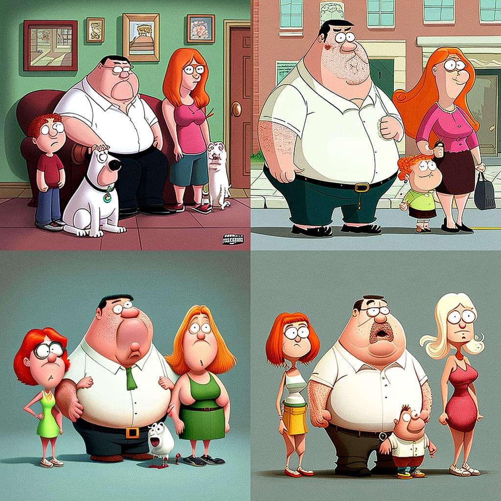 Family Guy style, Midjourney V4, render 1 of 4