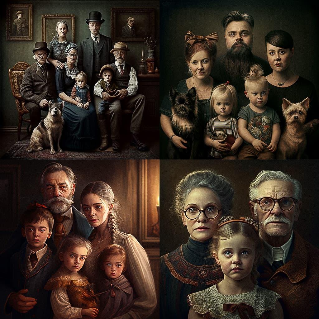 Family portrait style, Midjourney V4, render 1 of 4