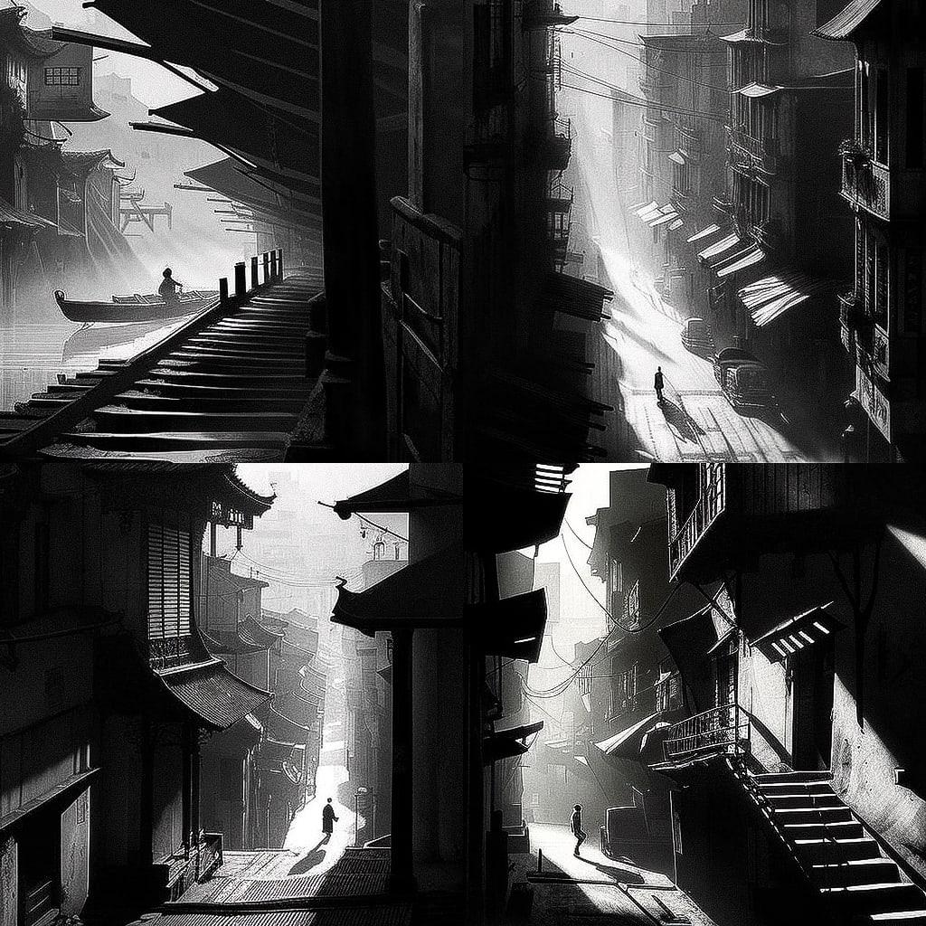 Fan Ho style, Midjourney V4, render 1 of 4