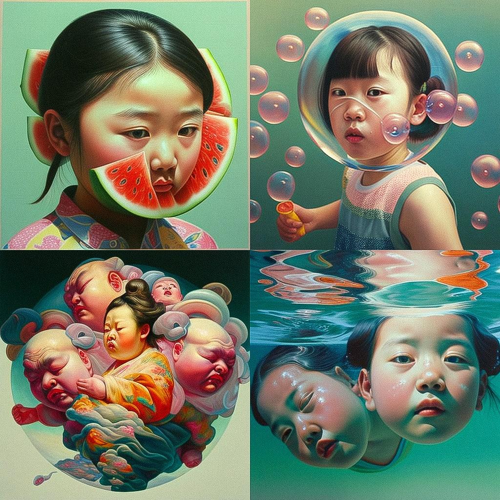Fang Lijun style, Midjourney V4, render 1 of 4