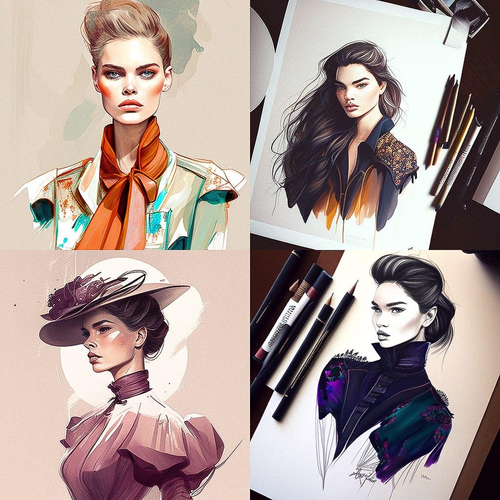 Fashion illustration style, Midjourney V4, render 1 of 4