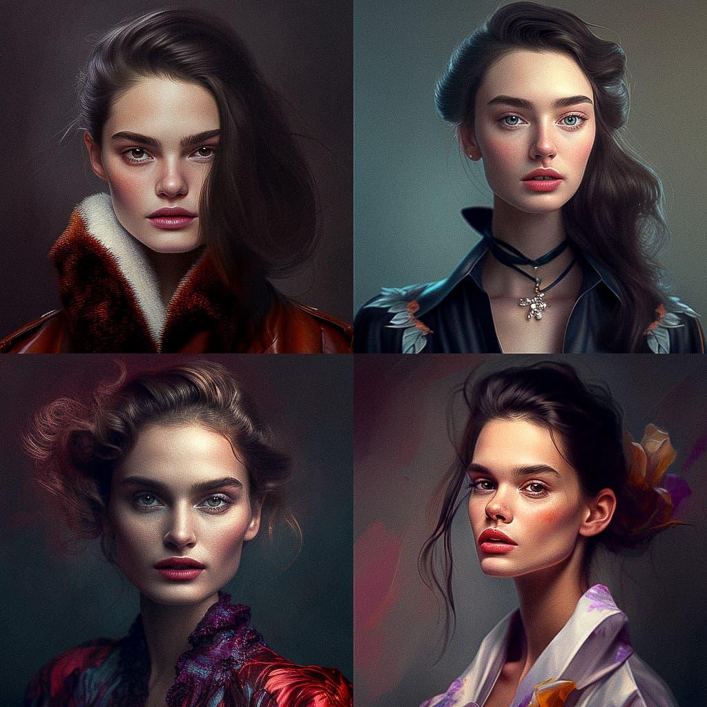 Fashion portrait style, Midjourney V4, render 1 of 4
