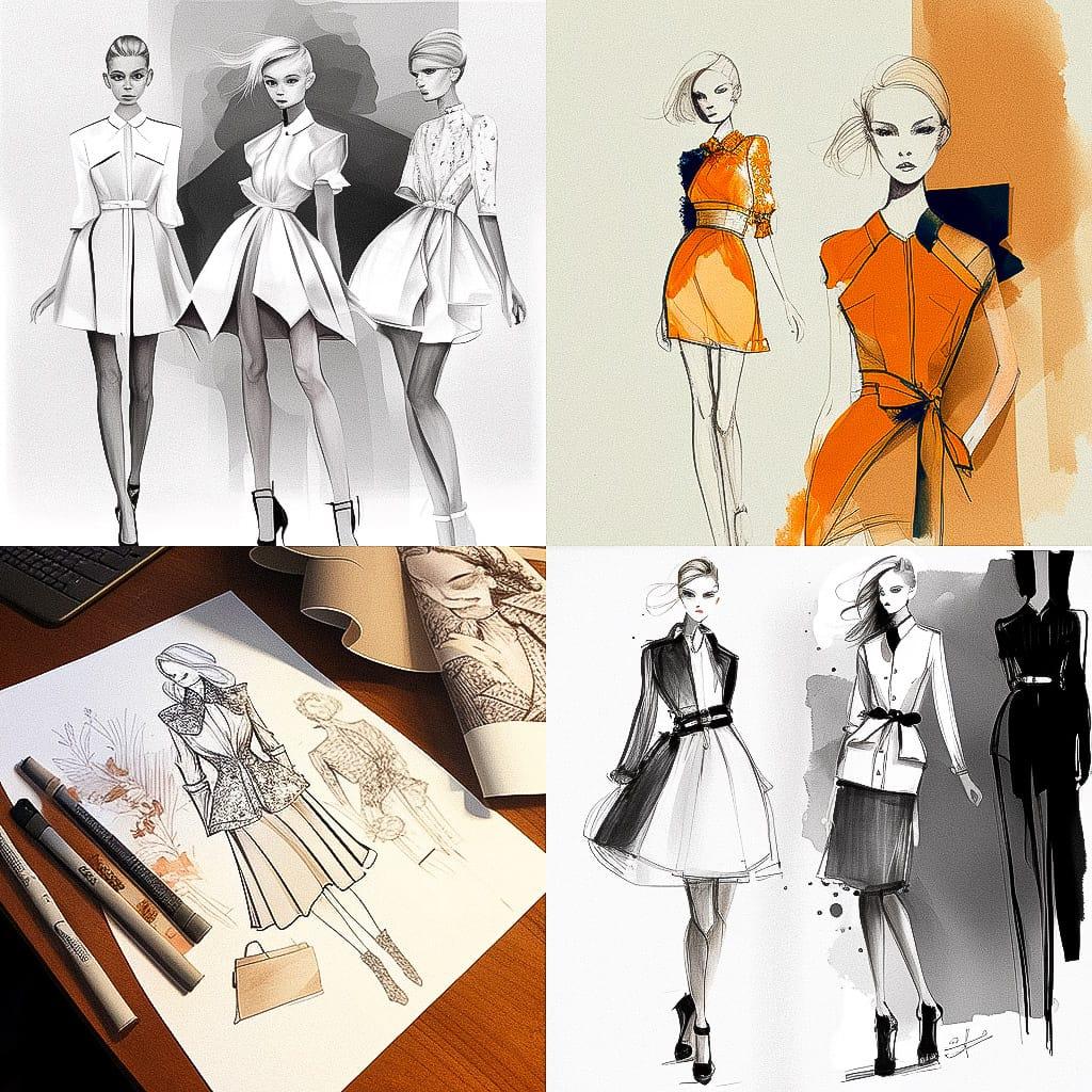 Fashion sketch style, Midjourney V4, render 1 of 4