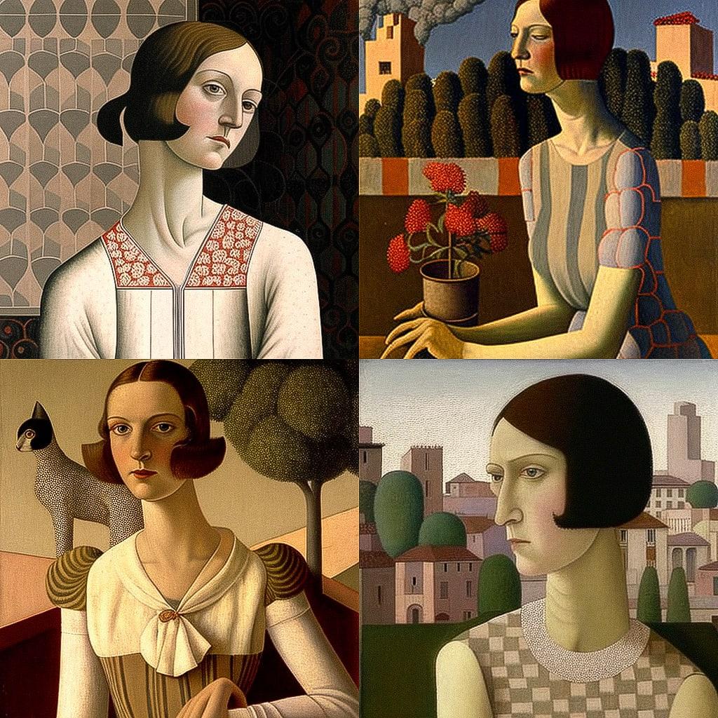 Felice Casorati style, Midjourney V4, render 1 of 4