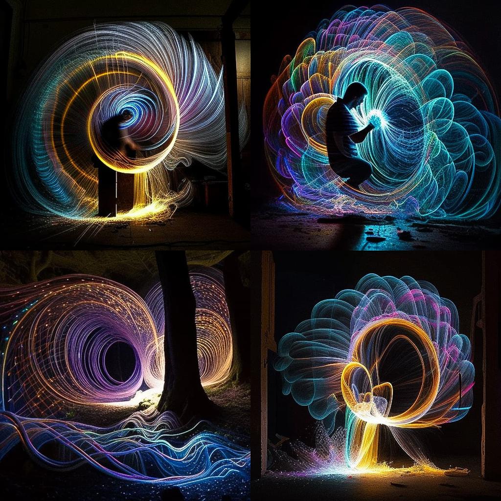 Fiber optic light painting style, Midjourney V4, render 1 of 4