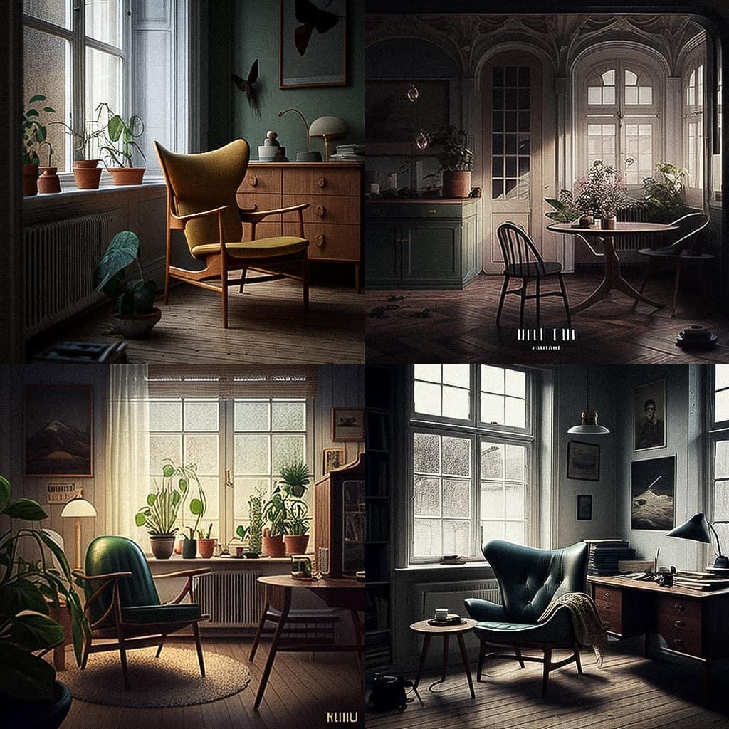 Finn Juhl style, Midjourney V4, render 1 of 4
