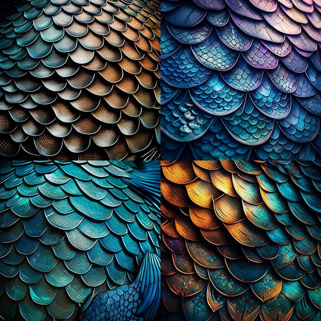 Fish scale texture style, Midjourney V4, render 1 of 4