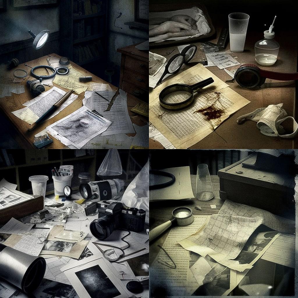 Forensic photography style, Midjourney V4, render 1 of 4