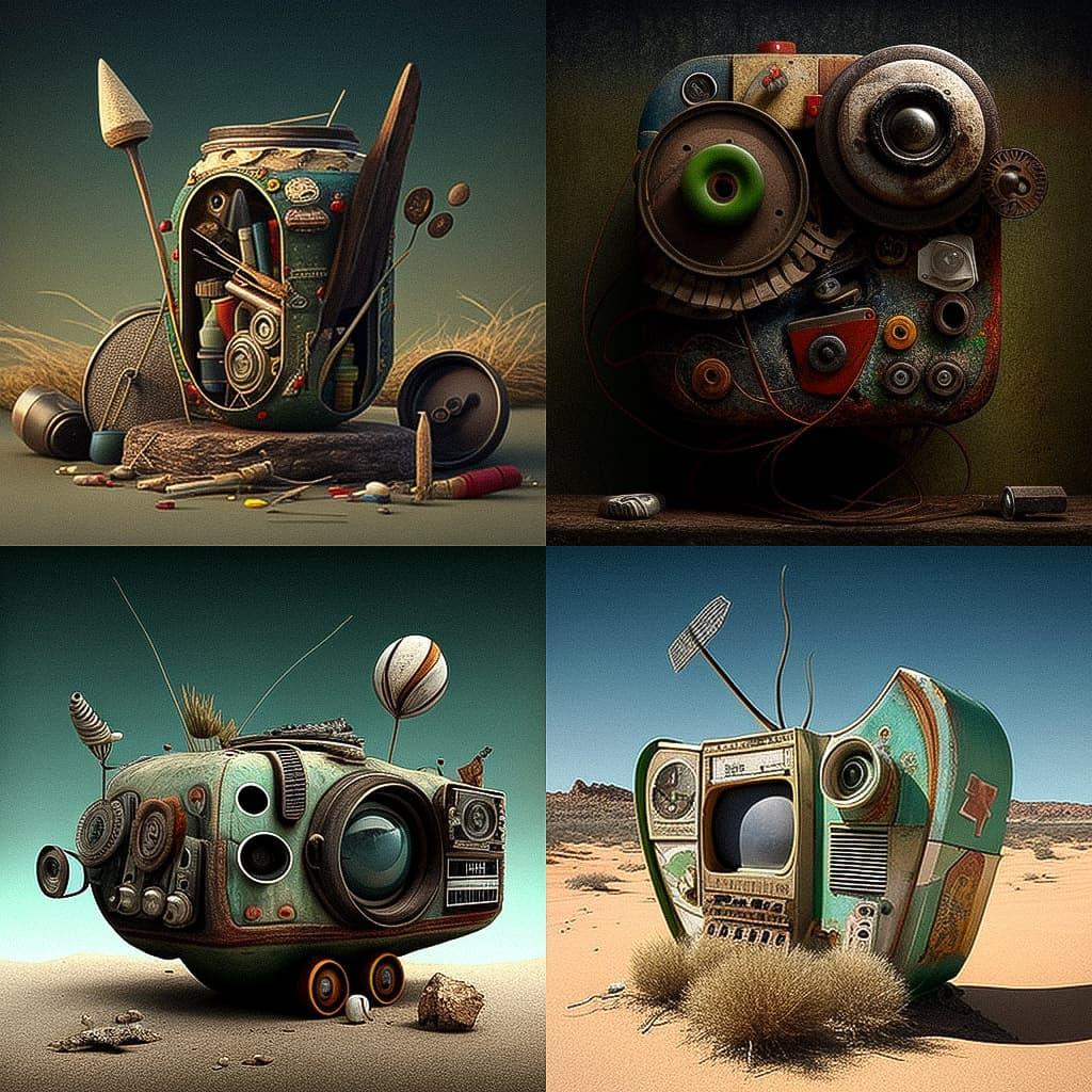 Found object art style, Midjourney V4, render 1 of 4