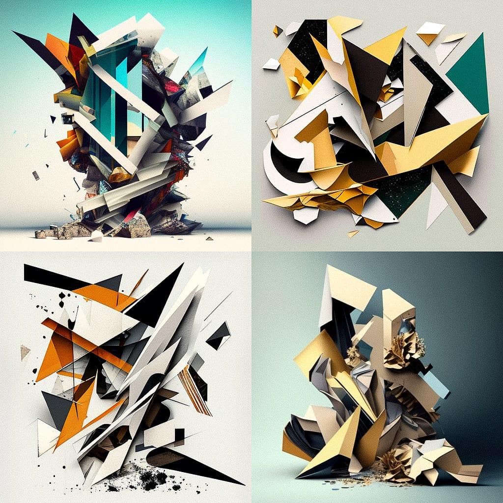 Fragmented composition style, Midjourney V4, render 1 of 4
