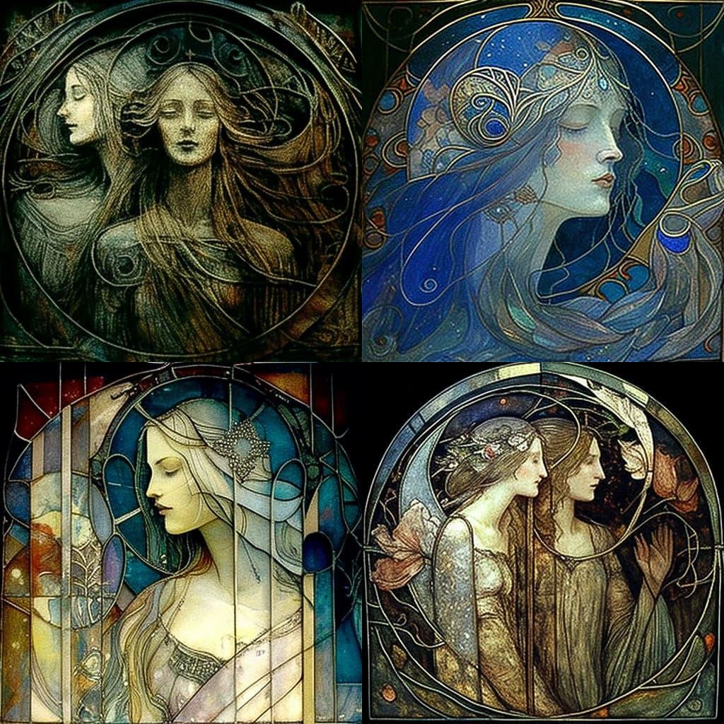 Frances MacDonald style, Midjourney V4, render 1 of 4