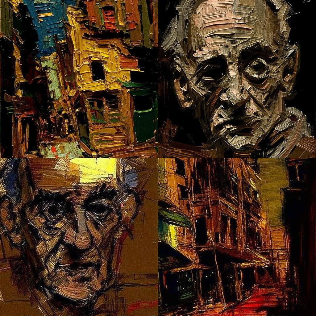 Frank Auerbach style, Midjourney V4, render 1 of 4