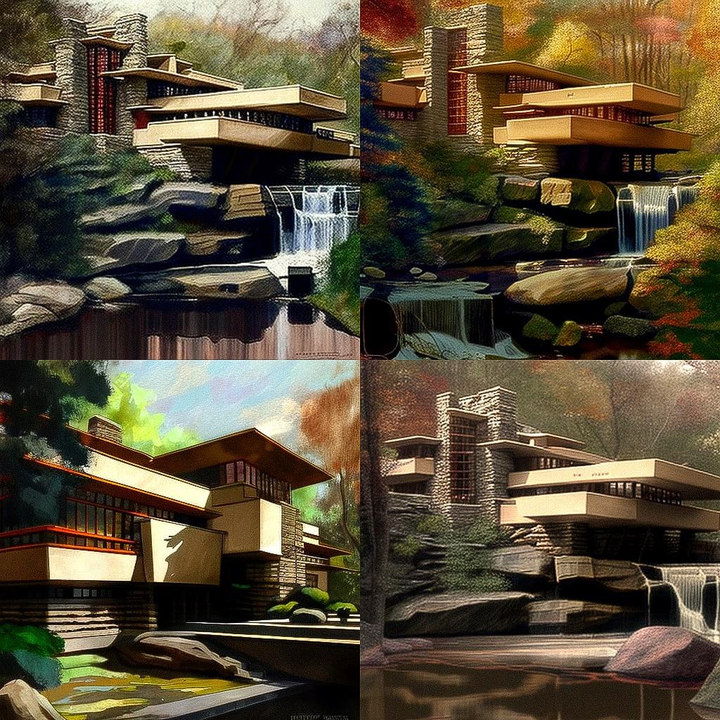 Frank Lloyd Wright style, Midjourney V4, render 1 of 4