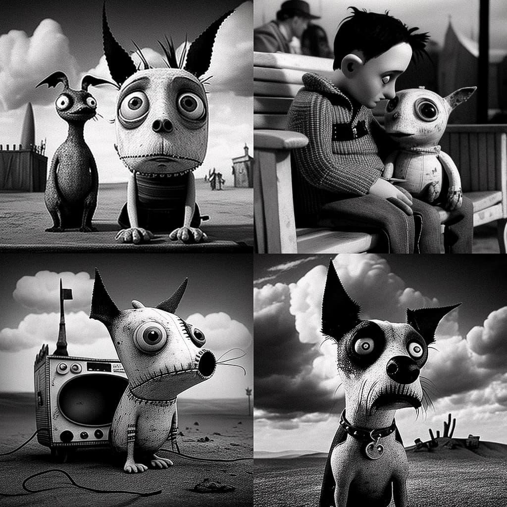 Frankenweenie style, Midjourney V4, render 1 of 4
