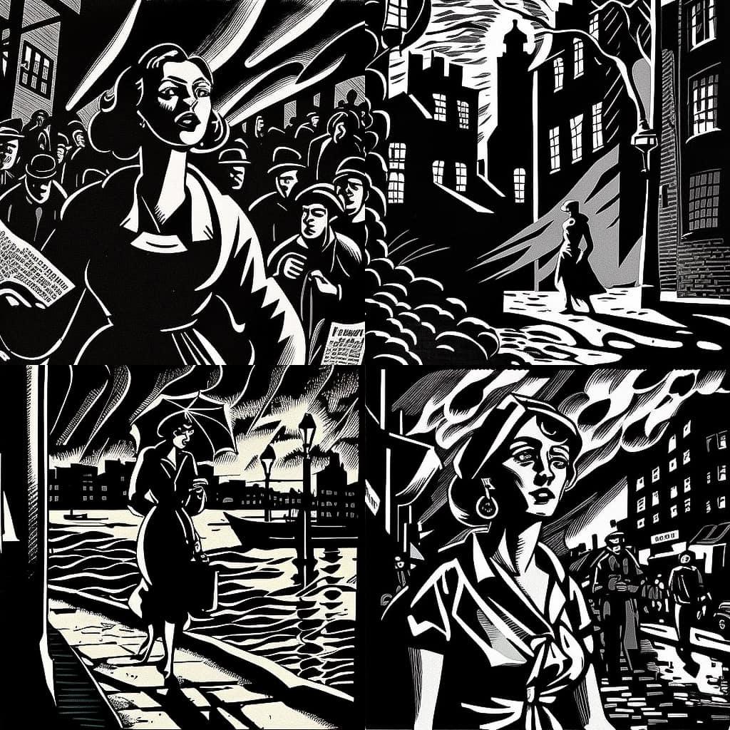 Frans Masereel style, Midjourney V4, render 1 of 4