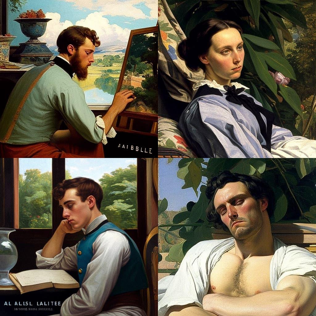 Frederic Bazille style, Midjourney V4, render 1 of 4