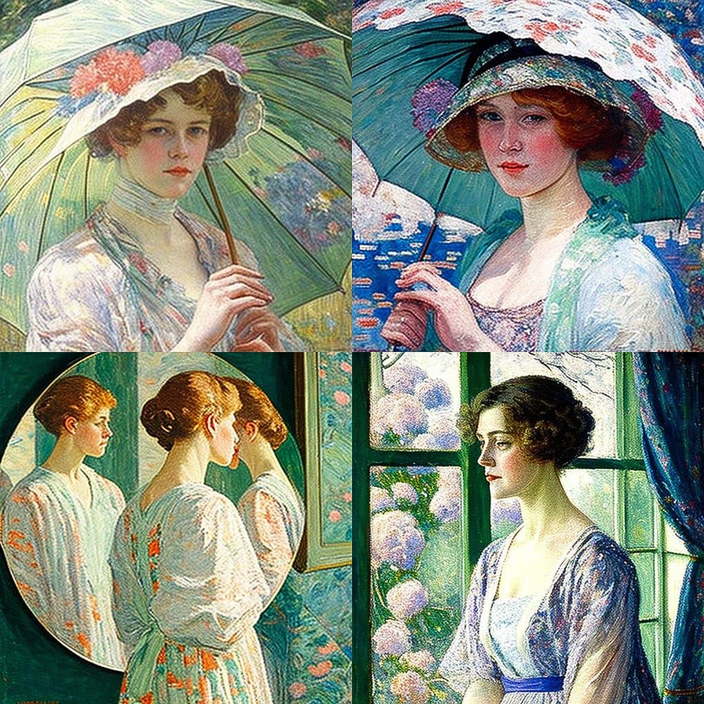 Frederick Carl Frieseke style, Midjourney V4, render 1 of 4