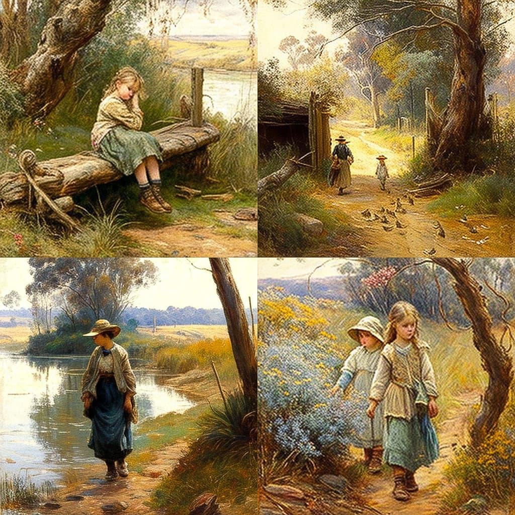 Frederick McCubbin style, Midjourney V4, render 1 of 4