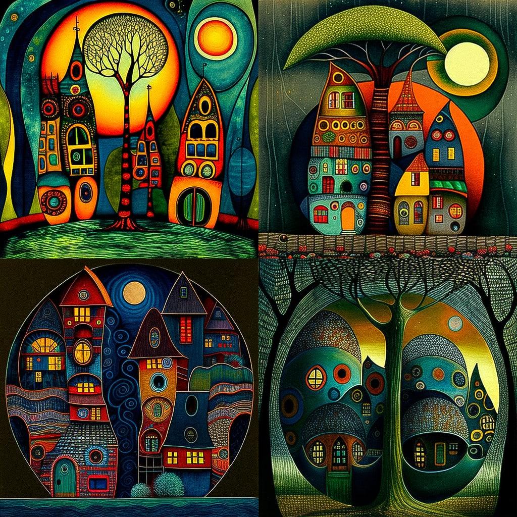 Friedensreich Hundertwasser style, Midjourney V4, render 1 of 4