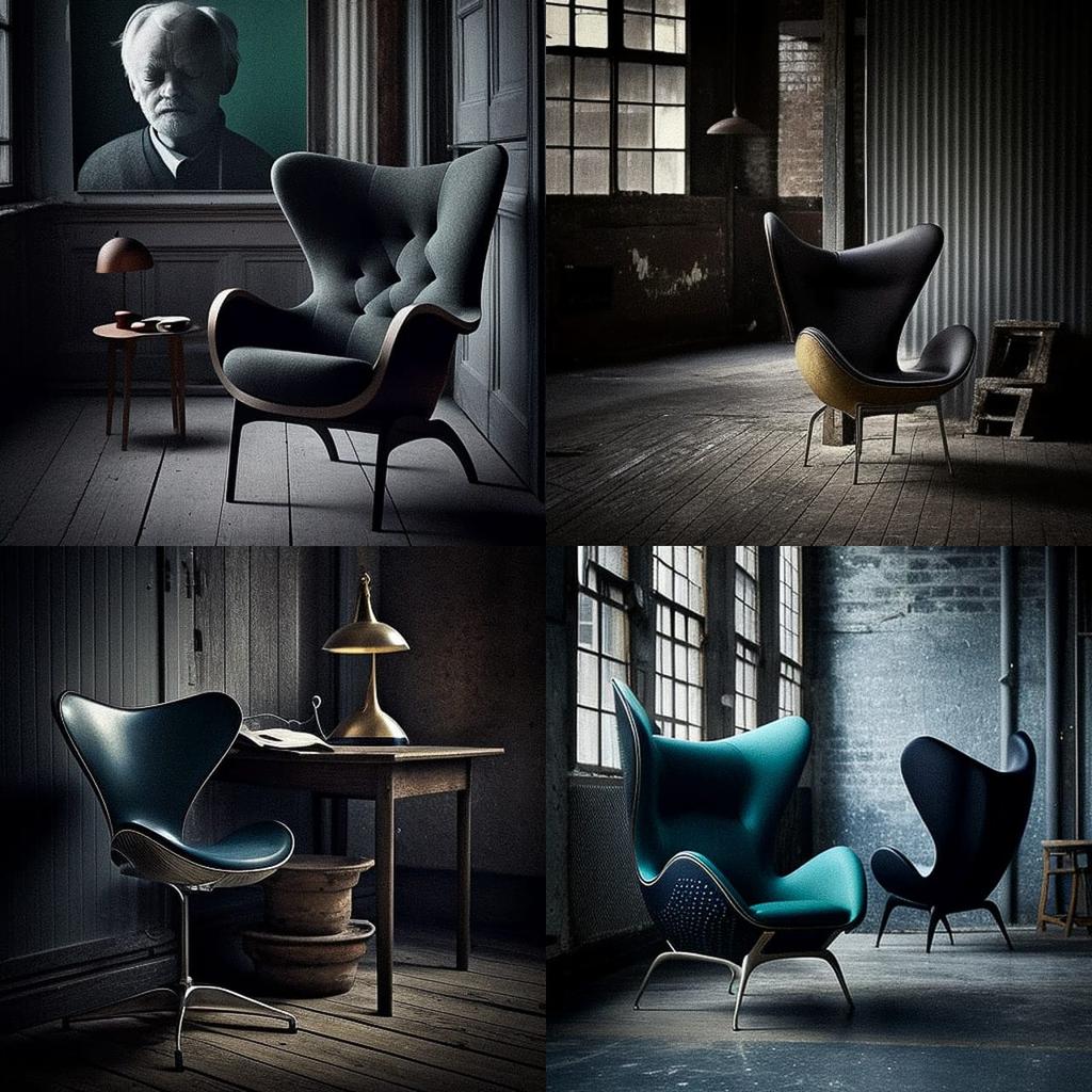 Fritz Hansen style, Midjourney V4, render 1 of 4