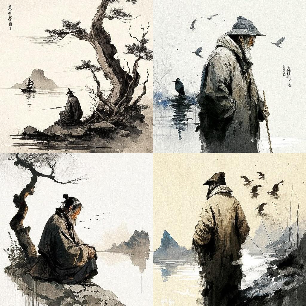 Fu Baoshi style, Midjourney V4, render 1 of 4