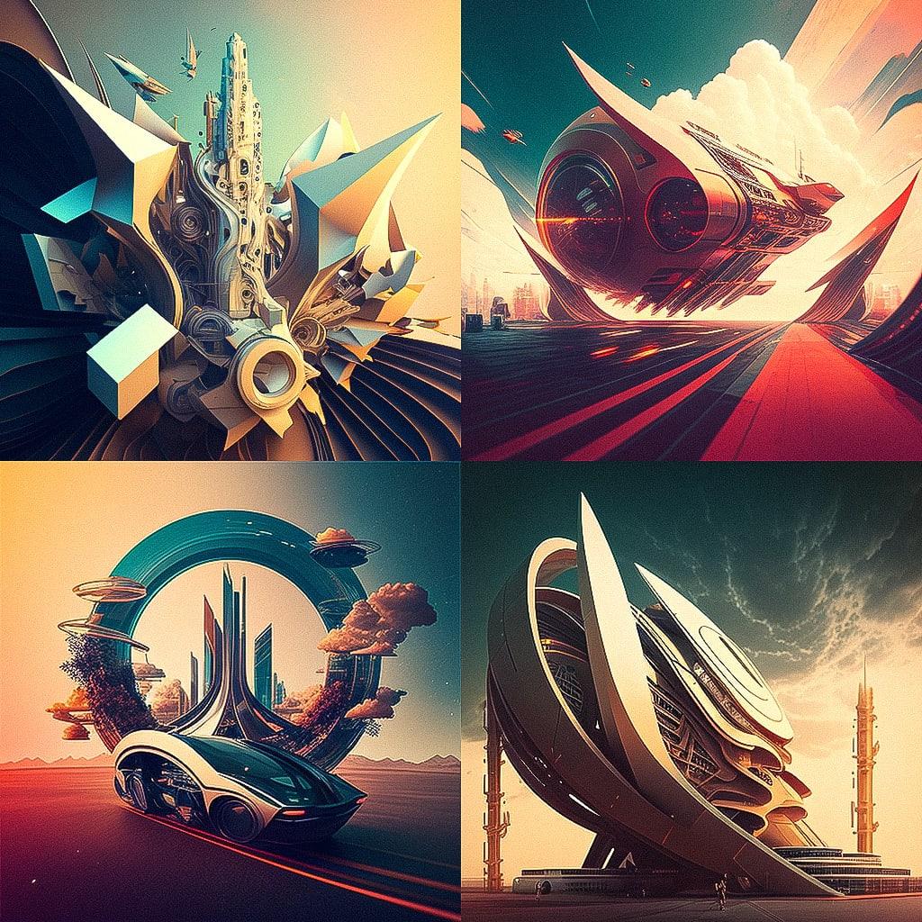 Futurism style, Midjourney V4, render 1 of 4