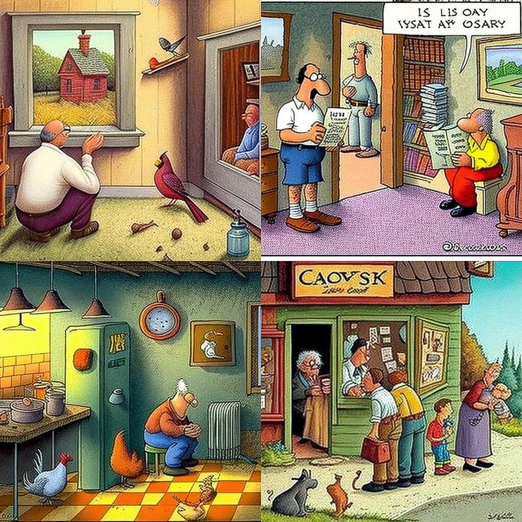 Gary Larson style, Midjourney V4, render 1 of 4