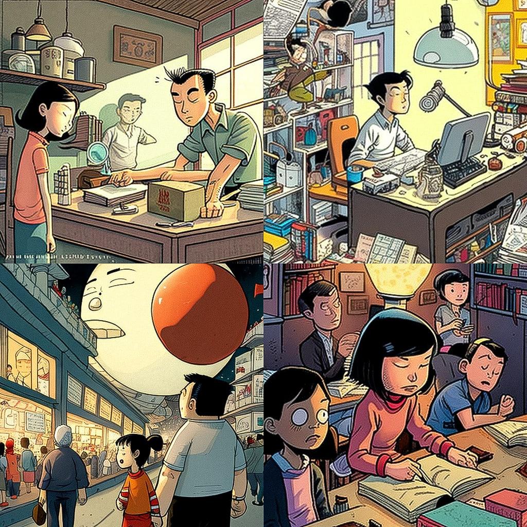Gene Luen Yang style, Midjourney V4, render 1 of 4