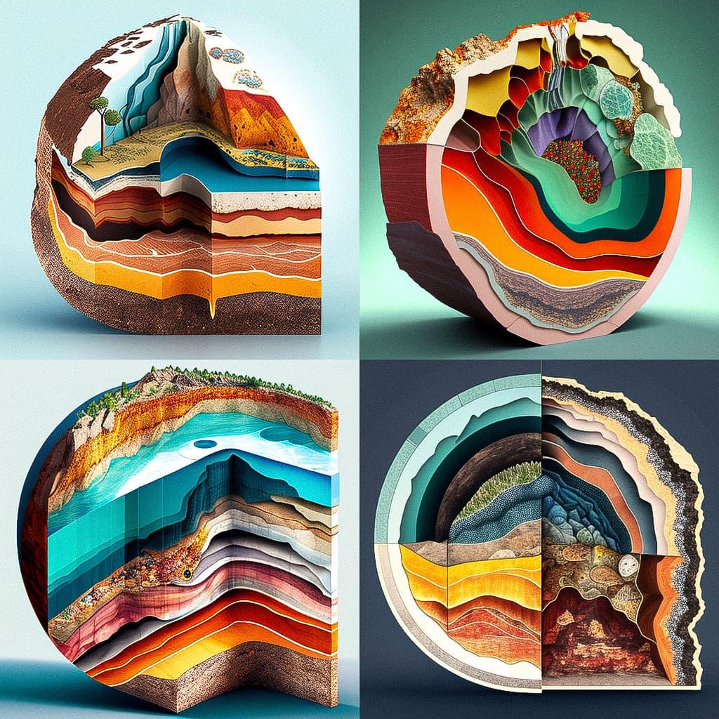 Geological cross-section style, Midjourney V4, render 1 of 4