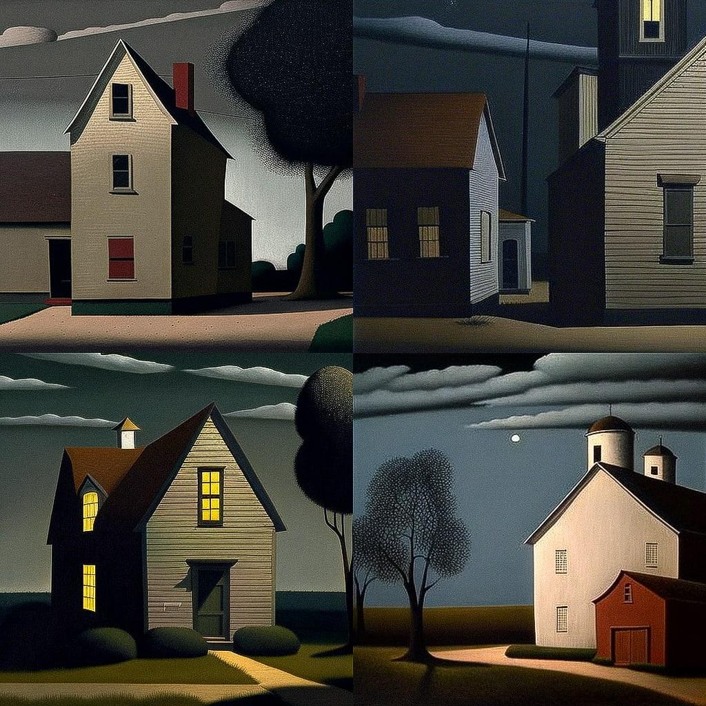 George Ault style, Midjourney V4, render 1 of 4