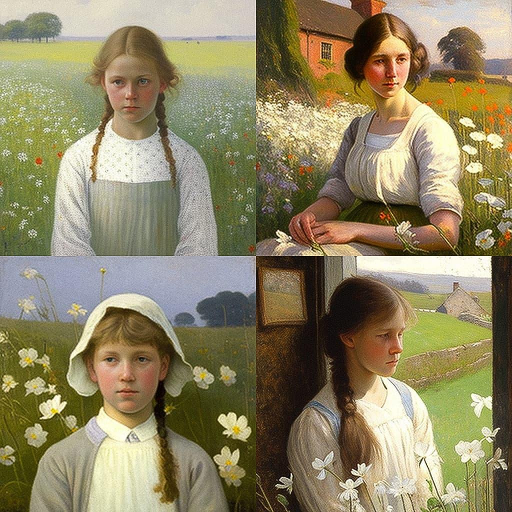 George Clausen style, Midjourney V4, render 1 of 4