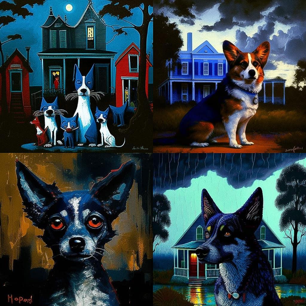 George Rodrigue style, Midjourney V4, render 1 of 4