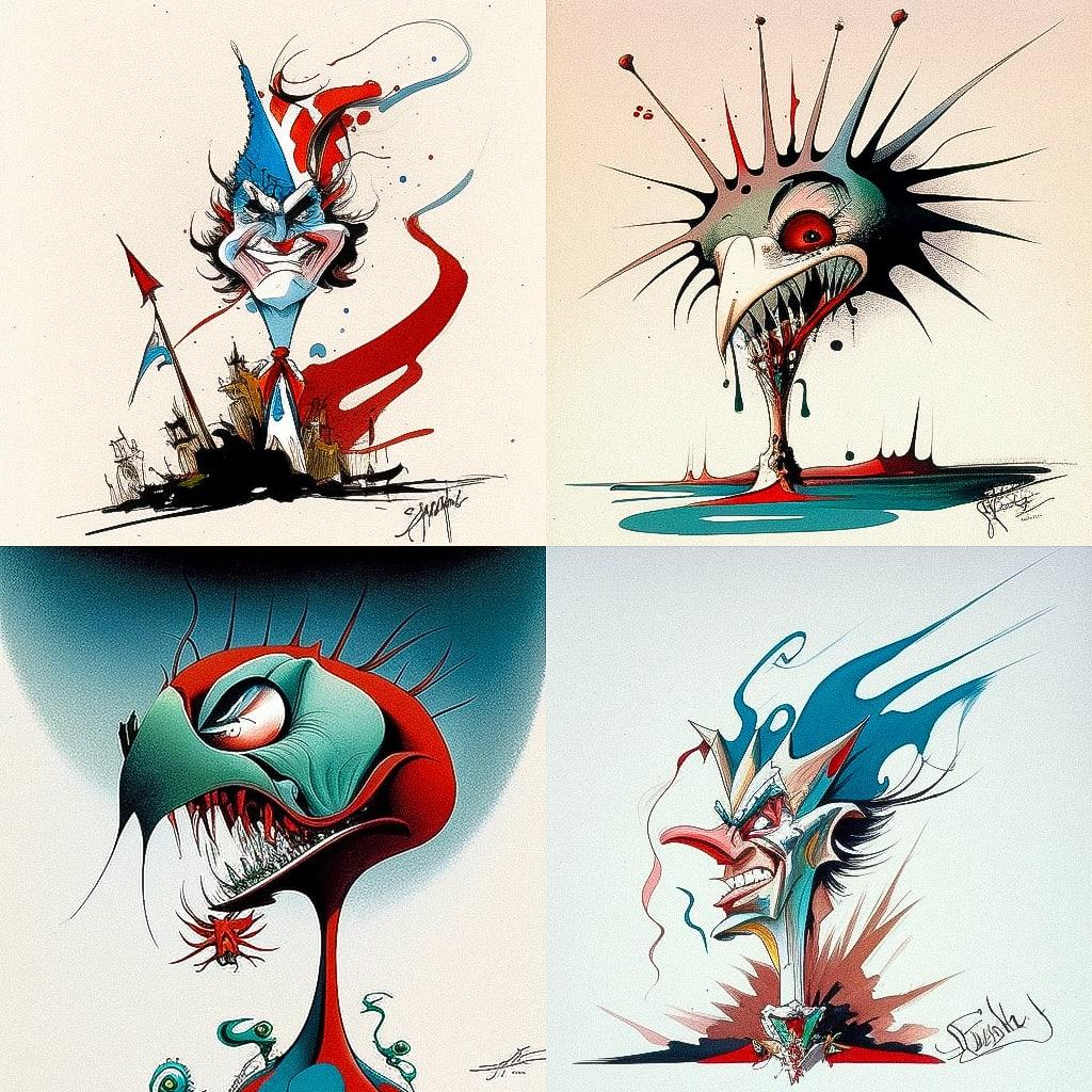 Gerald Scarfe style, Midjourney V4, render 1 of 4