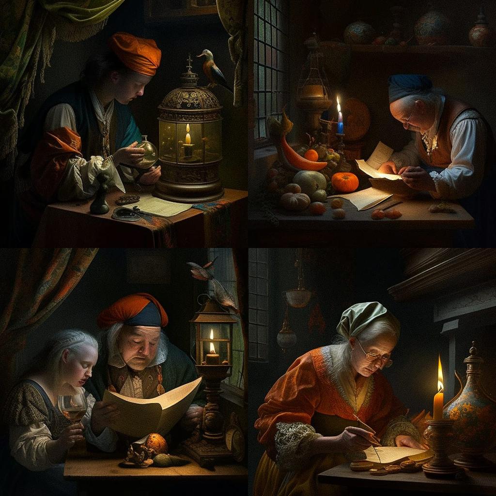 Gerrit Dou style, Midjourney V4, render 1 of 4