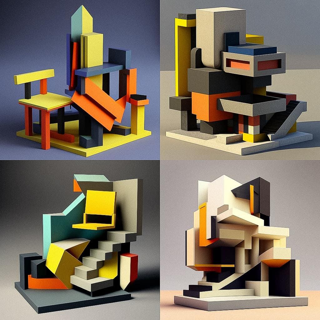 Gerrit Rietveld style, Midjourney V4, render 1 of 4