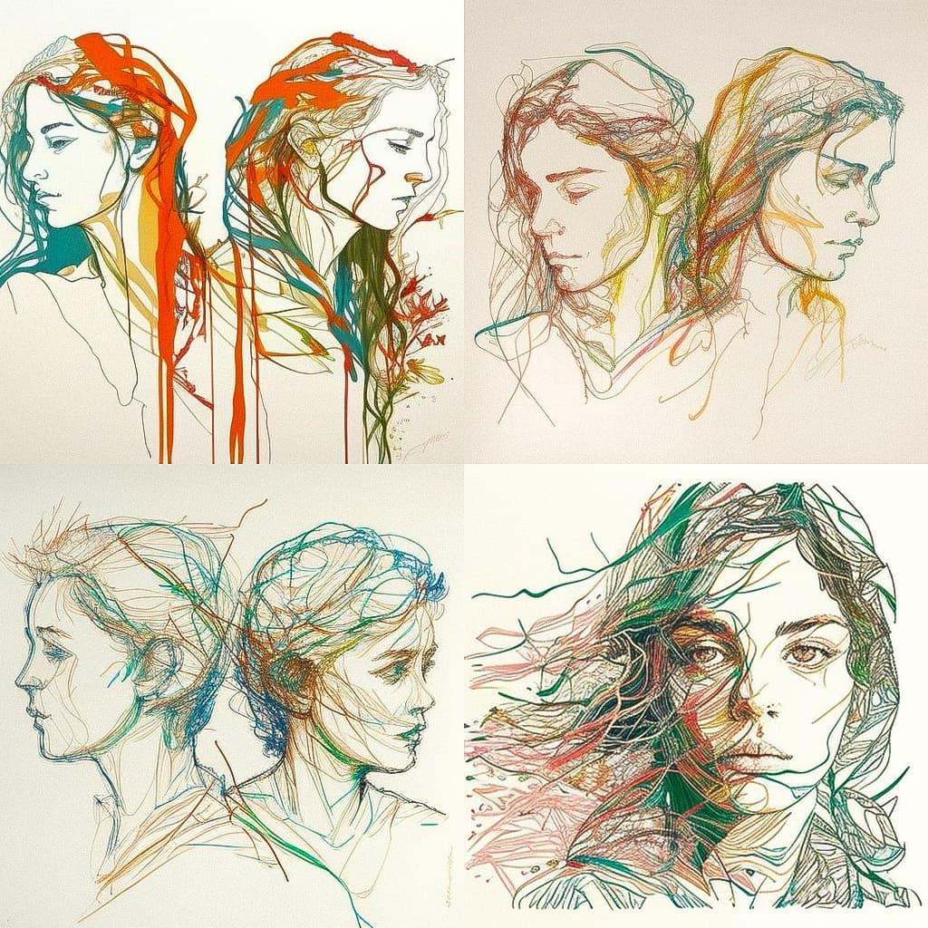 Ghada Amer style, Midjourney V4, render 1 of 4