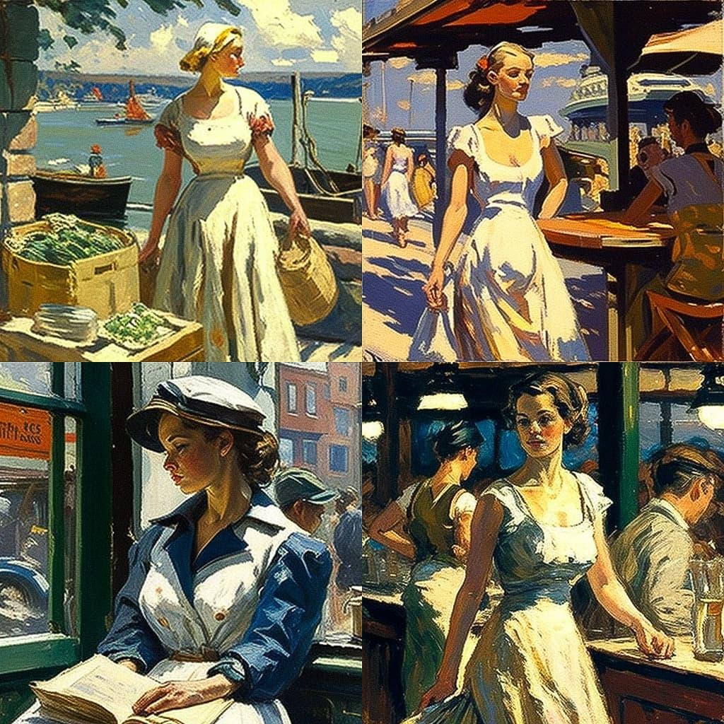 Gifford Beal style, Midjourney V4, render 1 of 4