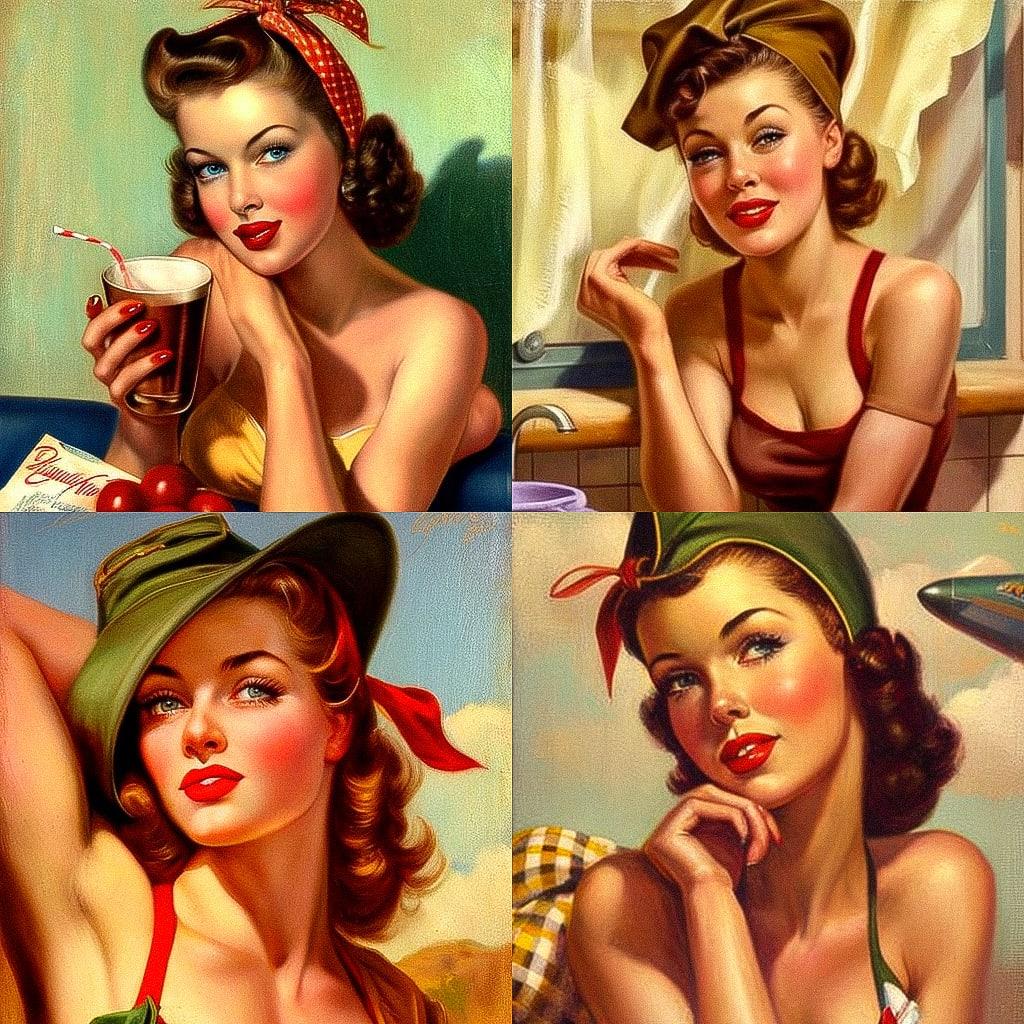 Gil Elvgren style, Midjourney V4, render 1 of 4
