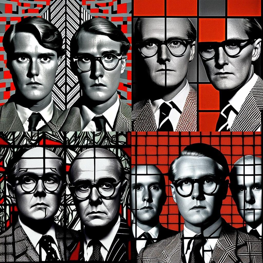 Gilbert and George style, Midjourney V4, render 1 of 4