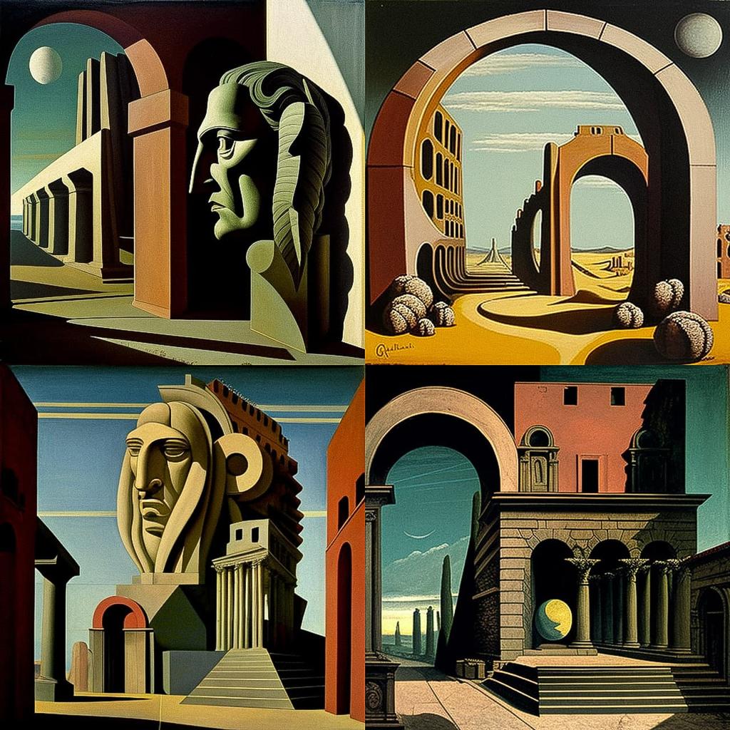 Giorgio de Chirico style, Midjourney V4, render 1 of 4