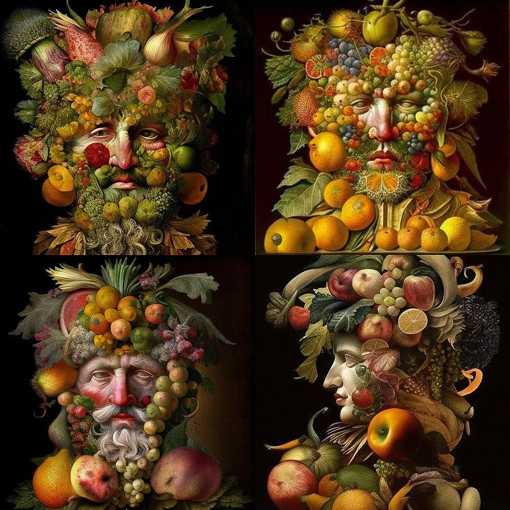 Giuseppe Arcimboldo style, Midjourney V4, render 1 of 4
