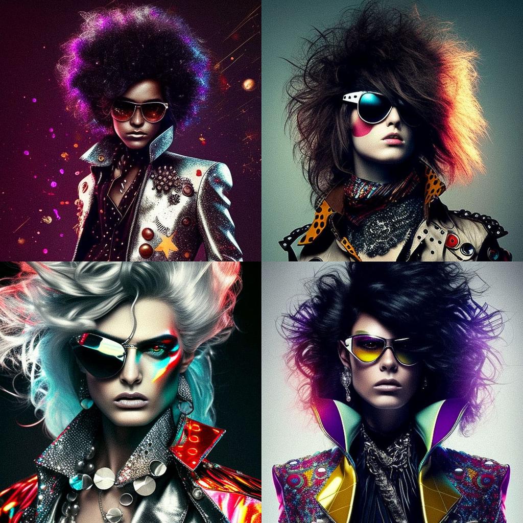 Glam Rock fashion style, Midjourney V4, render 1 of 4