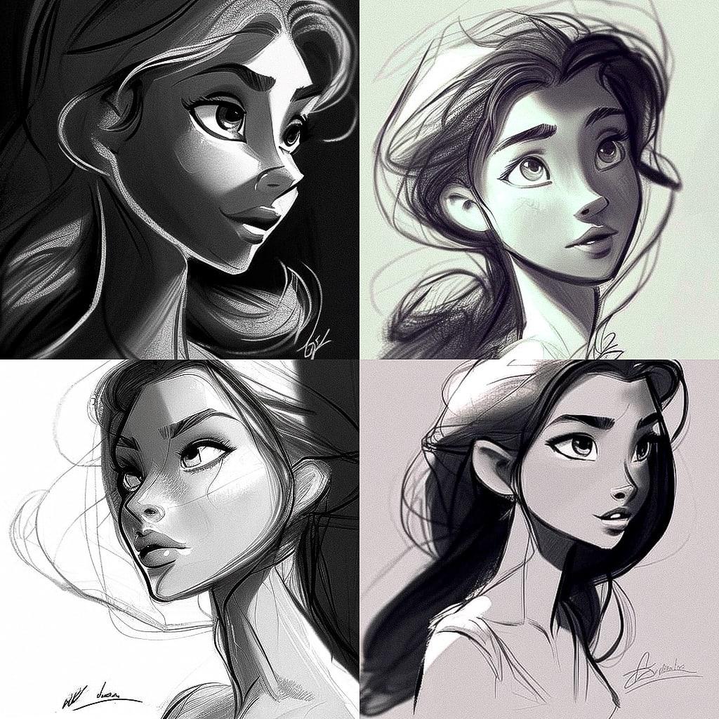 Glen Keane style, Midjourney V4, render 1 of 4