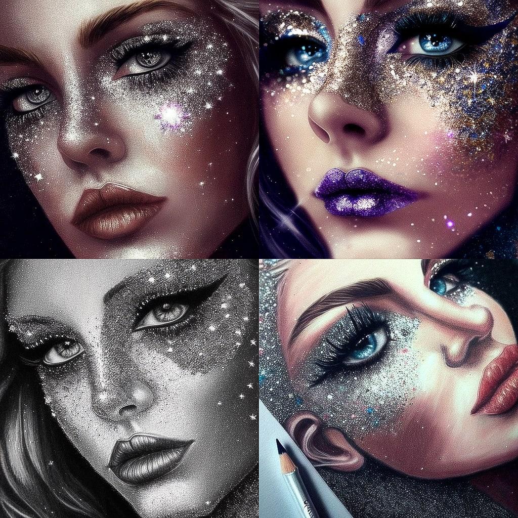 Glitter drawing style, Midjourney V4, render 1 of 4
