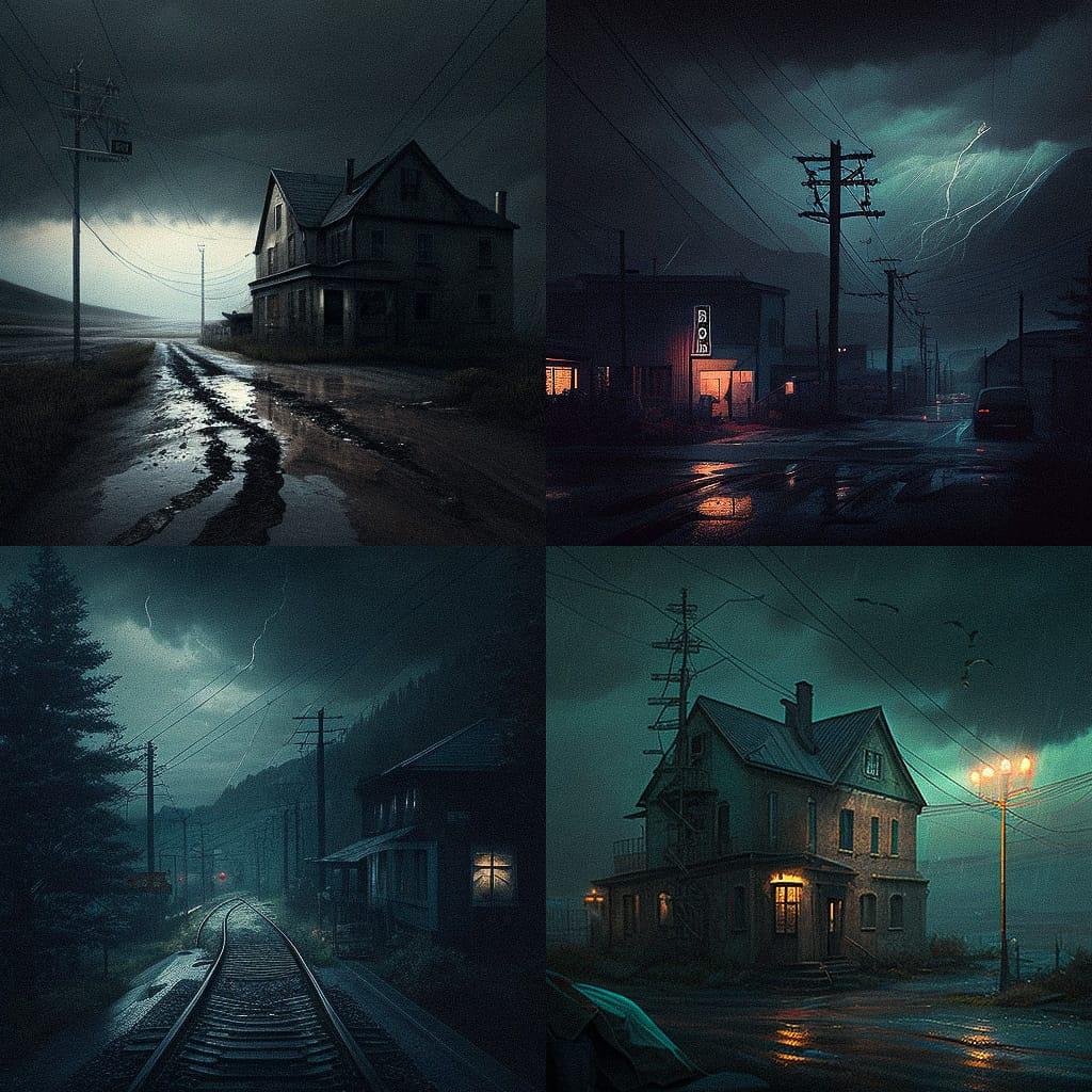 Gloomy atmosphere style, Midjourney V4, render 1 of 4