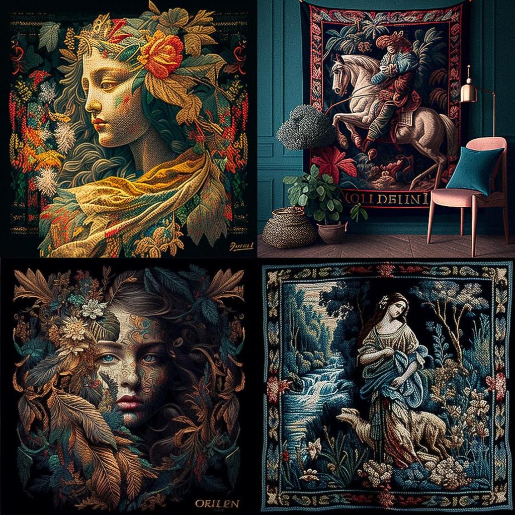 Gobelin tapestry style, Midjourney V4, render 1 of 4