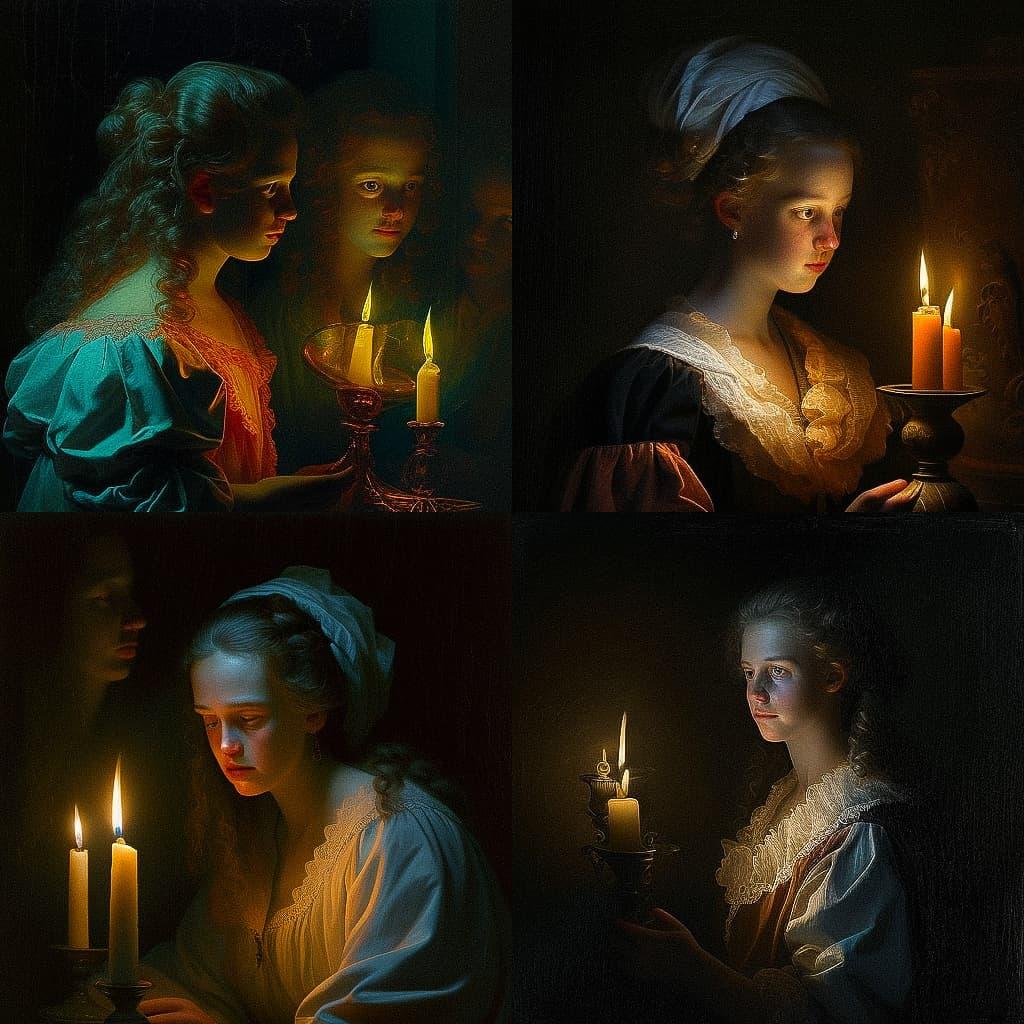 Godfried Schalcken style, Midjourney V4, render 1 of 4