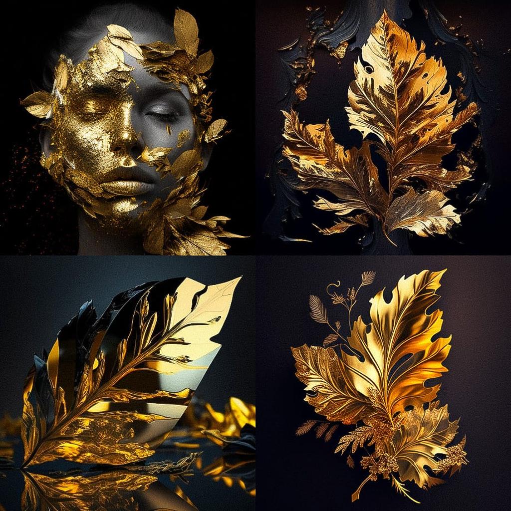 Gold leafing style, Midjourney V4, render 1 of 4